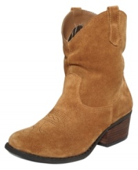 Invoke the spirit of the wild west. White Mountain's Saloon booties are made of the smoothest suede and feature a small stacked heel and crisp round toe. Invoke the spirit of the wild west. White Mountain's Saloon booties are made of the smoothest suede and feature a small stacked heel and crisp round toe.