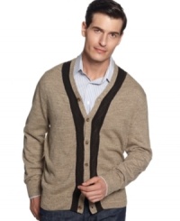 Get sophisticated, standout style in this Geoffrey Beene cardigan sweater with contrast detail. Get sophisticated, standout style in this Geoffrey Beene cardigan sweater with contrast detail.