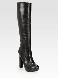 A stacked platform effortlessly lifts this tall boot in ultra-soft leather. Stacked heel, 4¼ (110mm)Stacked platform, 1 (25mm)Compares to a 3¼ heel (80mm)Shaft, 16Leg circumference, 14Leather upperSide zipLeather lining and solePadded insoleImported A stacked platform effortlessly lifts this tall boot in ultra-soft leather. Stacked heel, 4¼ (110mm)Stacked platform, 1 (25mm)Compares to a 3¼ heel (80mm)Shaft, 16Leg circumference, 14Leather upperSide zipLeather lining and solePadded insoleImported