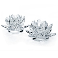 CRYSTAL GIFTWARE LOTUS TAPER HOLDER PAIR CRYSTAL GIFTWARE LOTUS TAPER HOLDER PAIR