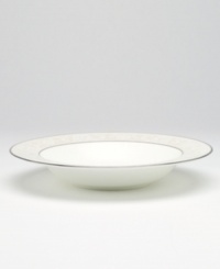 This versatile and stylish soup bowl will coordinate perfectly with a variety of table linens and flatware. An ornate scroll motif trimmed in platinum adds a sophisticated sensibility to your tabletop. This versatile and stylish soup bowl will coordinate perfectly with a variety of table linens and flatware. An ornate scroll motif trimmed in platinum adds a sophisticated sensibility to your tabletop.