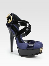 Bands of lustrous leather combine with suede in this logo-embellished platform silhouette. Stacked heel, 5½ (140mm)Stacked platform, 1¼ (30mm)Compares to a 4¼ heel (110mm)Suede and leather upperLeather lining and solePadded insoleMade in Italy Bands of lustrous leather combine with suede in this logo-embellished platform silhouette. Stacked heel, 5½ (140mm)Stacked platform, 1¼ (30mm)Compares to a 4¼ heel (110mm)Suede and leather upperLeather lining and solePadded insoleMade in Italy