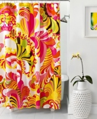 Bold and beautiful. Trina Turk makes a statement with this trendy Coachella shower curtain, featuring a fabulous oversized print in signature Trina colors. Pair with coordinating comforter sets for the bedroom. Bold and beautiful. Trina Turk makes a statement with this trendy Coachella shower curtain, featuring a fabulous oversized print in signature Trina colors. Pair with coordinating comforter sets for the bedroom.