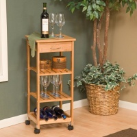 Lipper Bamboo 3-Bottle Wine Serving Cart Lipper Bamboo 3-Bottle Wine Serving Cart