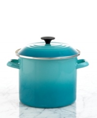 Colorful and clever. Imagine boiling the catch of the day in this 8-qt. enameled steel stock pot. The unique mold heats foods evenly and allows their natural flavors to surface. Tight-fitting lid seals in heat and keeps foods hotter longer. Heat-resistant knobs and handles. Limited lifetime warranty. Colorful and clever. Imagine boiling the catch of the day in this 8-qt. enameled steel stock pot. The unique mold heats foods evenly and allows their natural flavors to surface. Tight-fitting lid seals in heat and keeps foods hotter longer. Heat-resistant knobs and handles. Limited lifetime warranty.