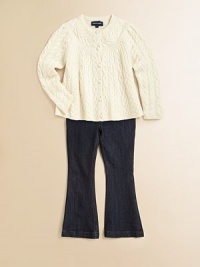 Crafted from the softest cashmere for style and warmth, this adorable cardigan features a preppy cable-knit pattern and precious covered buttons. CrewneckLong sleevesButton-frontTrapeze silhouetteCashmereDry cleanImported Please note: Number of buttons may vary depending on size ordered. Crafted from the softest cashmere for style and warmth, this adorable cardigan features a preppy cable-knit pattern and precious covered buttons. CrewneckLong sleevesButton-frontTrapeze silhouetteCashmereDry cleanImported Please note: Number of buttons may vary depending on size ordered.