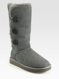 Your favorite suede essential updated with button-and-loop side closures and sheepskin lining for total comfort.Shaft, 12 Leg circumference, 16½ Suede upper Button-and-loop closures Shearling lining Rubber sole Padded insole ImportedOUR FIT MODEL RECOMMENDS ordering true whole size; ½ sizes should order the next whole size up. Your favorite suede essential updated with button-and-loop side closures and sheepskin lining for total comfort.Shaft, 12 Leg circumference, 16½ Suede upper Button-and-loop closures Shearling lining Rubber sole Padded insole ImportedOUR FIT MODEL RECOMMENDS ordering true whole size; ½ sizes should order the next whole size up.