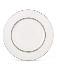 Metropolitan sensibility and modern design combine in this understated white bone china from Lenox's collection of dinnerware and dishes. Platinum gild along the edge is enhanced by a clean, platinum geometric pattern reminiscent of architectural details. Accent plates feature the geometric pattern along the interior verge, with a thin platinum band along the outer rim. Metropolitan sensibility and modern design combine in this understated white bone china from Lenox's collection of dinnerware and dishes. Platinum gild along the edge is enhanced by a clean, platinum geometric pattern reminiscent of architectural details. Accent plates feature the geometric pattern along the interior verge, with a thin platinum band along the outer rim.