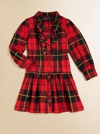 The essential shirt dress is rendered in a preppy plaid design with pretty ruffles.Club collarLong sleeves with roll-tab barrel cuffsButton-front with ruffled trimFlared hemCottonMachine washImported Please note: Number of buttons and snaps may vary depending on size ordered. The essential shirt dress is rendered in a preppy plaid design with pretty ruffles.Club collarLong sleeves with roll-tab barrel cuffsButton-front with ruffled trimFlared hemCottonMachine washImported Please note: Number of buttons and snaps may vary depending on size ordered.