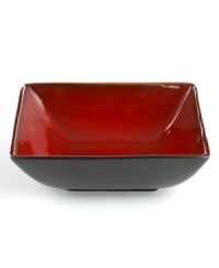 A sleek shape and bold color intensified with reactive glaze give this square bowl a look of contemporary flair. From The Cellar dinnerware collection. (Clearance)