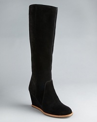 Seriously plush, dark suede shafts are punctuated by lighthearted rubber soles in these versatile, tall wedge boots from kate spade new york. Seriously plush, dark suede shafts are punctuated by lighthearted rubber soles in these versatile, tall wedge boots from kate spade new york.
