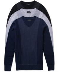 These contrast colored v-neck sweaters from Guess are a classic cold-weather must-have. These contrast colored v-neck sweaters from Guess are a classic cold-weather must-have.