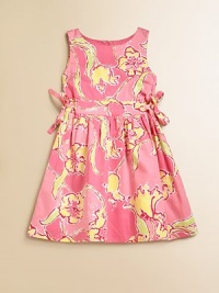 A pretty, vivid floral print lends feminine charm to this A-line frock with side waist cinch ties for added allure.Jewel necklineSleevelessBack zipperWaistband with side cinch tiesFull skirtFully linedCottonMachine washImported A pretty, vivid floral print lends feminine charm to this A-line frock with side waist cinch ties for added allure.Jewel necklineSleevelessBack zipperWaistband with side cinch tiesFull skirtFully linedCottonMachine washImported