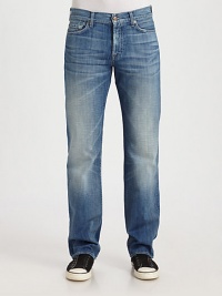 Classic straight-leg jean that is comfortable yet tailored from waist to hip. Hand sanding and whiskering add texture and dimension to this medium blue wash, making it perfect for any summer occasion.Five-pocket styleButton flyInseam, about 34CottonMachine washMade in USA Classic straight-leg jean that is comfortable yet tailored from waist to hip. Hand sanding and whiskering add texture and dimension to this medium blue wash, making it perfect for any summer occasion.Five-pocket styleButton flyInseam, about 34CottonMachine washMade in USA