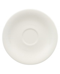 Fresh modern from Villeroy & Boch dinnerware. The dishes in this set are sheer white china in a clean round shape that inspires simply harmonious dining. A soft fluidity and radiant glaze give this after-dinner saucer quiet elegance and lasting appeal. Fresh modern from Villeroy & Boch dinnerware. The dishes in this set are sheer white china in a clean round shape that inspires simply harmonious dining. A soft fluidity and radiant glaze give this after-dinner saucer quiet elegance and lasting appeal.