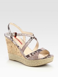 EXCLUSIVELY AT SAKS. Python-stamped criss-cross style with cork wedge and espadrille detail. Cork and hemp-covered wedge, 4 (100mm)Cork and hemp-covered platform, 1 (25mm)Compares to a 3 heel (75mm)Python-stamped leather upperLeather liningRubber solePadded insoleImportedOUR FIT MODEL RECOMMENDS ordering one half size up as this style runs small. EXCLUSIVELY AT SAKS. Python-stamped criss-cross style with cork wedge and espadrille detail. Cork and hemp-covered wedge, 4 (100mm)Cork and hemp-covered platform, 1 (25mm)Compares to a 3 heel (75mm)Python-stamped leather upperLeather liningRubber solePadded insoleImportedOUR FIT MODEL RECOMMENDS ordering one half size up as this style runs small.