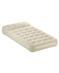 Every great adventure begins with a great night's sleep! Aerobed's twin air mattress sets you up for a restful slumber with an incredibly soft flocked surface that keeps sheets in place, a built-in pillow for at-home luxury and a quick inflation time of less than one minute. Every great adventure begins with a great night's sleep! Aerobed's twin air mattress sets you up for a restful slumber with an incredibly soft flocked surface that keeps sheets in place, a built-in pillow for at-home luxury and a quick inflation time of less than one minute.