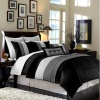 8 Pc Luxury Super Set Black / White / Grey Faux Silk Comforter (104x92) Set / Bed-in-a-bag King Size Bedding