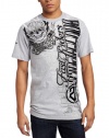 Southpole Men's Asymmetric Flock And Metallic Print Graphic Tee With Skull Graphics