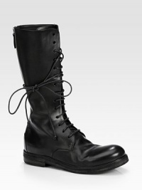Wrap-around laces add urban-cool to this always fashionable leather silhouette. Stacked heel, 1¼ (30mm)Shaft, 11½Leg circumference, 11½Leather upperBack zipLeather lining and solePadded insoleMade in ItalyOUR FIT MODEL RECOMMENDS ordering one size up as this style runs small. Wrap-around laces add urban-cool to this always fashionable leather silhouette. Stacked heel, 1¼ (30mm)Shaft, 11½Leg circumference, 11½Leather upperBack zipLeather lining and solePadded insoleMade in ItalyOUR FIT MODEL RECOMMENDS ordering one size up as this style runs small.