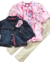 Cute and complete. Get her ready for the day with adorable style thanks to this khaki pants, tunic and denim jacket set from Calvin Klein Jeans. Cute and complete. Get her ready for the day with adorable style thanks to this khaki pants, tunic and denim jacket set from Calvin Klein Jeans.