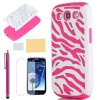 Pandamimi ULAK Pink White Zebra Combo Hard Soft High Impact Samaung Galaxy s3 i9300 Armor Case Skin Gel with free screen protector + stylus