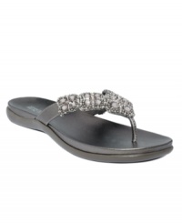 Kenneth Cole Reaction's Glam-athon leather thong sandals may seem casual at first glance, but beaded detailing adds just the right amount of eye-catching embellishment. Kenneth Cole Reaction's Glam-athon leather thong sandals may seem casual at first glance, but beaded detailing adds just the right amount of eye-catching embellishment.