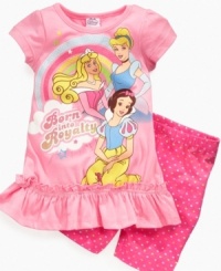 Princess pedigree. She'll feel like royalty when she's wearing her favorite characters on this tunic from Disney. Princess pedigree. She'll feel like royalty when she's wearing her favorite characters on this tunic from Disney.