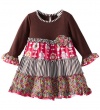 Rare Editions Baby-Girls Infant Brown Pink Flower Mixed Print Tiered Dress, 12 Months