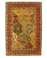 Delight in the vibrant tones and exquisite intricacy of this spectacular area rug from Safavieh. Tufted in India from pure wool, this rug boasts a dramatic flower-and-vine motif that creates visual interest in a rainbow of soft hues. (Clearance) Delight in the vibrant tones and exquisite intricacy of this spectacular area rug from Safavieh. Tufted in India from pure wool, this rug boasts a dramatic flower-and-vine motif that creates visual interest in a rainbow of soft hues. (Clearance)