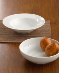 Timeless, elegant and durable, this pasta bowl (shown front) features a silky smooth white body and shiny clear glaze. A great choice for both everyday and formal gatherings. Timeless, elegant and durable, this pasta bowl (shown front) features a silky smooth white body and shiny clear glaze. A great choice for both everyday and formal gatherings.