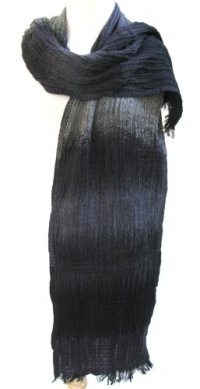 Banded Crushed Wool Scarf Stole Wrap Shawl Black Grey Unisex Banded Crushed Wool Scarf Stole Wrap Shawl Black Grey Unisex