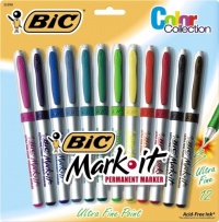 Bic Mark-It Color Collection Permanent Markers, Ultra Fine Point, Assorted, 12 Markers Bic Mark-It Color Collection Permanent Markers, Ultra Fine Point, Assorted, 12 Markers