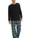 Del Rossa Men's Long Pajama Set - Knit Top with 100% Cotton Flannel Sleep Pants