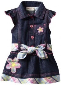 Carter's Watch the Wear Baby-girls Infant Denim Dress With Flowers and Checkered Belt, Dark Denim, 18 Months Carter's Watch the Wear Baby-girls Infant Denim Dress With Flowers and Checkered Belt, Dark Denim, 18 Months
