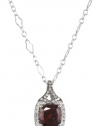 Badgley Mischka Fine Jewelry White and Champagne Diamonds Cushion Cut Garnet Pendant Necklace