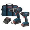 Bosch CLPK232-181 18-Volt Lithium-Ion 2-Tool Combo Kit with 1/2-Inch Compact Tough Drill/Driver, Impact Driver, 2 Batteries, Charger and Case