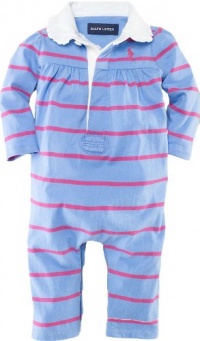 Ralph Lauren Layette Girl's Rugby-Striped Coverall (3 Month, Harbour Island Blue) Ralph Lauren Layette Girl's Rugby-Striped Coverall (3 Month, Harbour Island Blue)