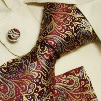 Burgundy pattern ties for men Gold gift idea Italian style silk necktie handkerchiefs set H5110