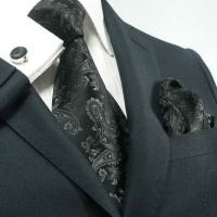 Landisun 541 Black Paisleys Mens Silk Tie Set: Tie+Hanky+Cufflinks Exclusive Landisun 541 Black Paisleys Mens Silk Tie Set: Tie+Hanky+Cufflinks Exclusive