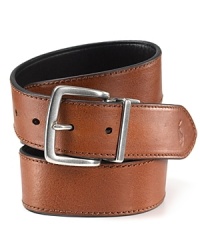 Reversible belt with heavy stitching, logo at the end. Brushed buckle and keeper. Reversible belt with heavy stitching, logo at the end. Brushed buckle and keeper.