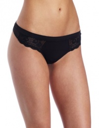 OnGossamer Women's Sleek and Lace Thong, Black, Small OnGossamer Women's Sleek and Lace Thong, Black, Small