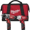 Milwaukee 2497-22 M12 12-Volt Cordless Lithium-Ion 2-Tool Combo Kit Hammer Drill and Impact Driver