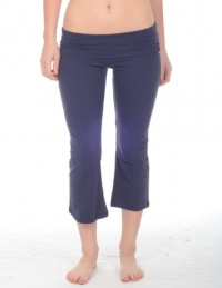 Active Basic Fold Over Cotton Spandex Flare Capris