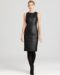 A striking look from every angle, this sleek leather French Connection dress features contrast cotton side panels for a flattering contoured silhouette that's sleek, slimming and tops our list of fall trendsetters. A striking look from every angle, this sleek leather French Connection dress features contrast cotton side panels for a flattering contoured silhouette that's sleek, slimming and tops our list of fall trendsetters.