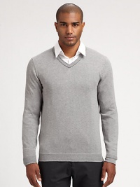 A vibrant approach to dressing as the seasons change, this classic v-neck silhouette is shaped in a soft, smooth blend of cotton, modal and silk, while a tailored, slim-fit is the perfect choice for Fall layering.V-neckRibbed knit cuffs and hem60% cotton/30% modal/10% silkDry cleanImported A vibrant approach to dressing as the seasons change, this classic v-neck silhouette is shaped in a soft, smooth blend of cotton, modal and silk, while a tailored, slim-fit is the perfect choice for Fall layering.V-neckRibbed knit cuffs and hem60% cotton/30% modal/10% silkDry cleanImported