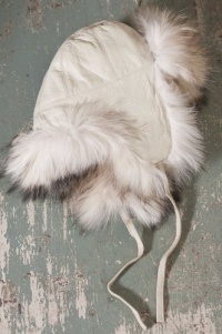 Leather Trooper Hat with Raccoon Fur Trim, BEIGE/BLEACHED, Size MEDIUM (7 - 7 1/8) Leather Trooper Hat with Raccoon Fur Trim, BEIGE/BLEACHED, Size MEDIUM (7 - 7 1/8)