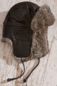 Vintage Leather Aviator Hat with Rabbit Fur Trim, BROWN/NATURAL, Size LARGE (7 1/4 - 7 1/2) Vintage Leather Aviator Hat with Rabbit Fur Trim, BROWN/NATURAL, Size LARGE (7 1/4 - 7 1/2)