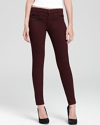 Exposed front zips lend cutting-edge cool to these J Brand skinny jeans, rendered in a rich hue. Exposed front zips lend cutting-edge cool to these J Brand skinny jeans, rendered in a rich hue.