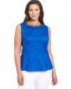 DKNYC Women's Plus-Size Sleeveless Peplum Top With Embellished Neckline